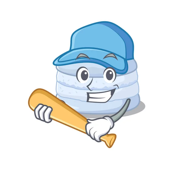 Smiley Funny blueberry macaron a mascot design with baseball — ストックベクタ
