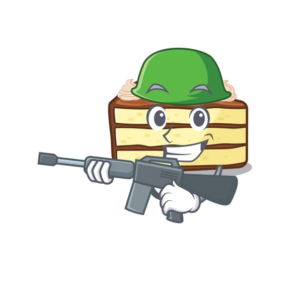 A cute picture of chocolate slice cake Army with machine gun — Stockvector
