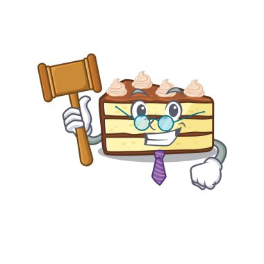 Maskot karakterli akıllı yargıç çikolatalı pasta.