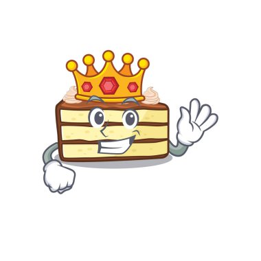 Sahnede bir kral olarak sahnelenen çikolata dilimli pastanın maskot tasarımı.
