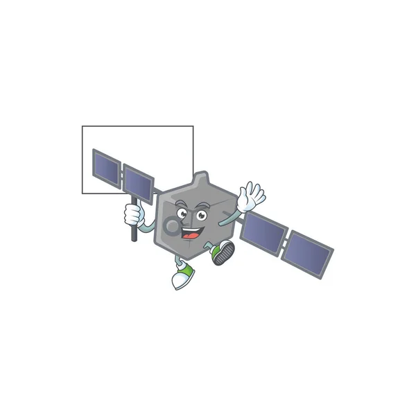 Een schilderstuk van satelliet netwerk tekenfilm karakter met boord — Stockvector
