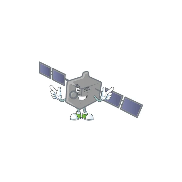 Um design de mascote de rede de satélite de rosto cômico com olho Wink —  Vetores de Stock