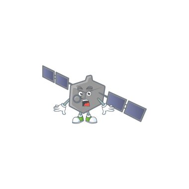 cartoon character design of satellite network with a surprised gesture