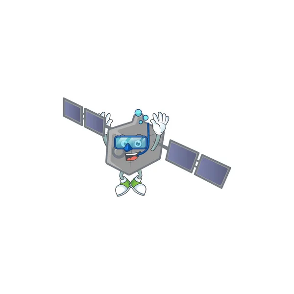 Um ícone mascote de rede de satélite usando óculos de mergulho —  Vetores de Stock