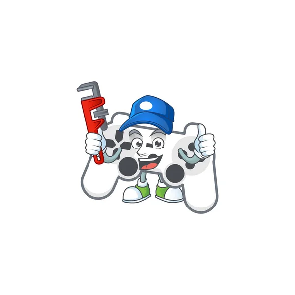 Smiley Plumber white joystick on mascot picture style — 图库矢量图片