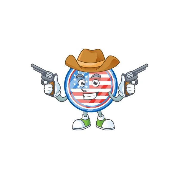 The brave of circle badges USA Cowboy cartoon character holding guns — Stok Vektör