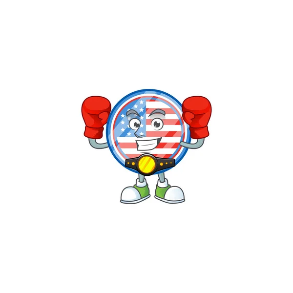 Um círculo de boxe esportivo distintivos EUA desenho animado estilo de design de personagem —  Vetores de Stock