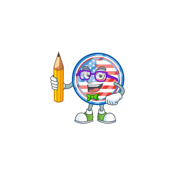 A mascot icon of Student circle badges USA character holding pencil — ストックベクタ