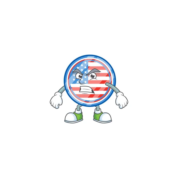 Cartoon character of circle badges USA with angry face — Stockvector