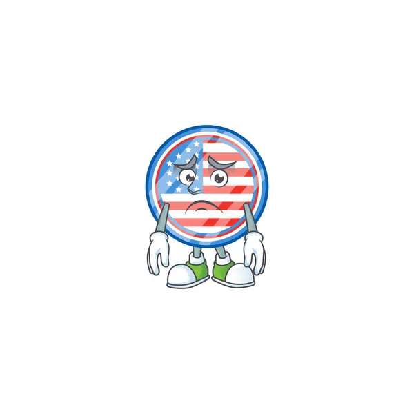 Cartoon character of a circle badges USA having an afraid face — 图库矢量图片