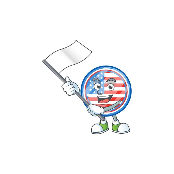 Funny circle badges USA cartoon character design with a flag — Stockvector