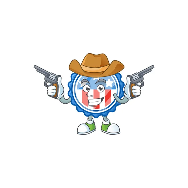 The brave of circle badges USA with star Cowboy cartoon character holding guns — стоковий вектор