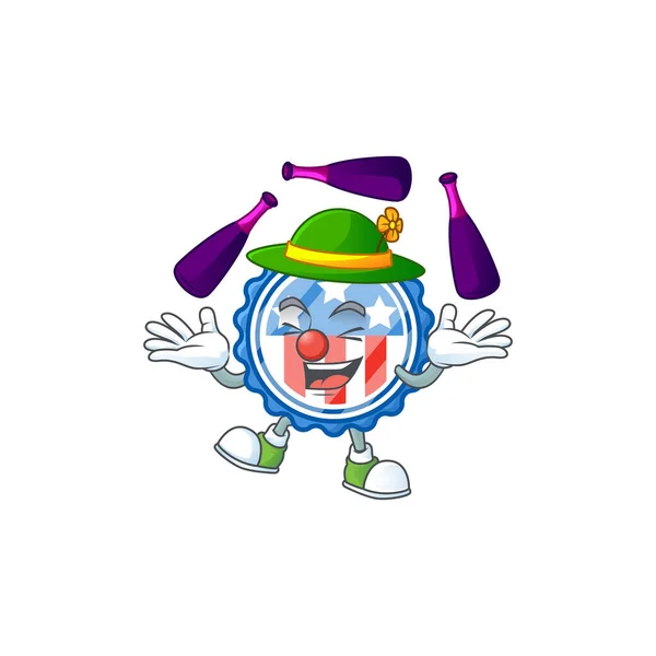 Smart circle badges USA with star cartoon character style playing Juggling — Stock vektor