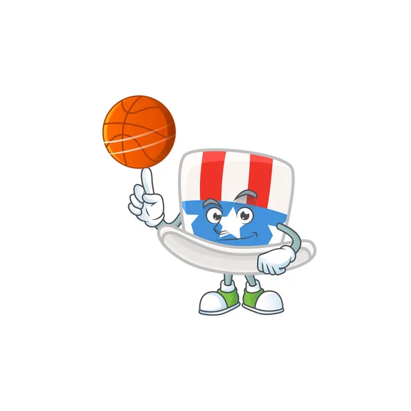 A strong uncle sam hat cartoon character with a basketball — Stockový vektor