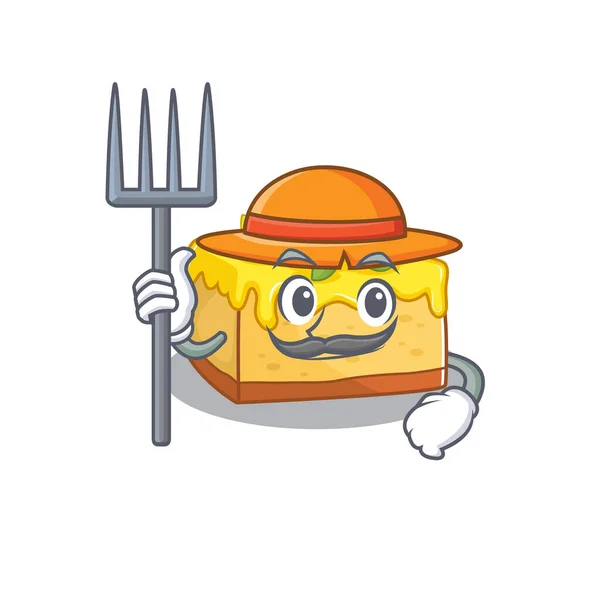 Happy Farmer limão cheesecake desenho animado imagem com chapéu e ferramentas — Vetor de Stock