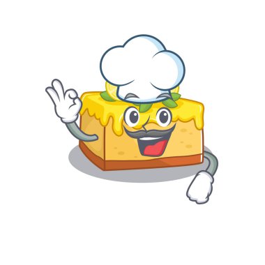 Lemon cheesecake cartoon character working as a chef and wearing white hat
