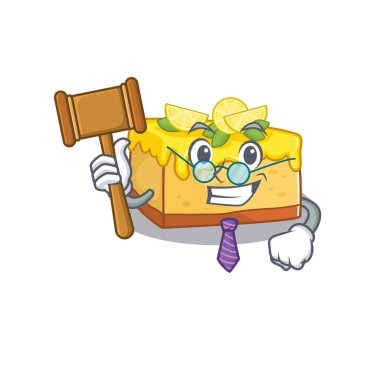 Smart Judge lemon cheesecake in mascot cartoon character style