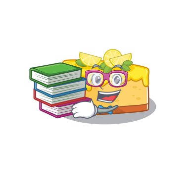 mascot cartoon of lemon cheesecake studying with book