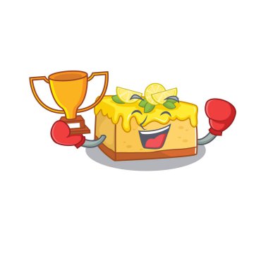 fantastic Boxing winner of lemon cheesecake in mascot cartoon design