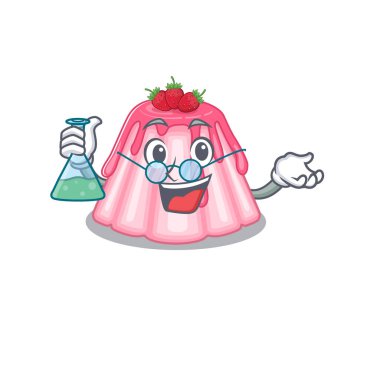 Cool strawberry jelly Professor cartoon character with glass tube