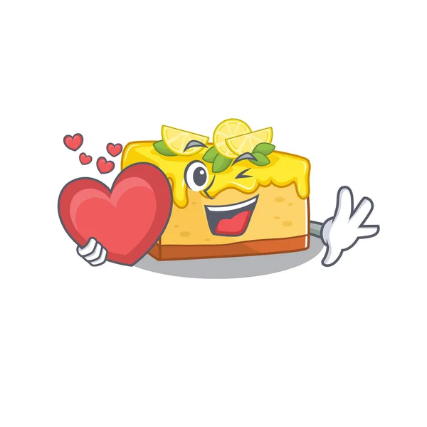 Romantic lemon cheesecake cartoon picture holding a heart — 图库矢量图片