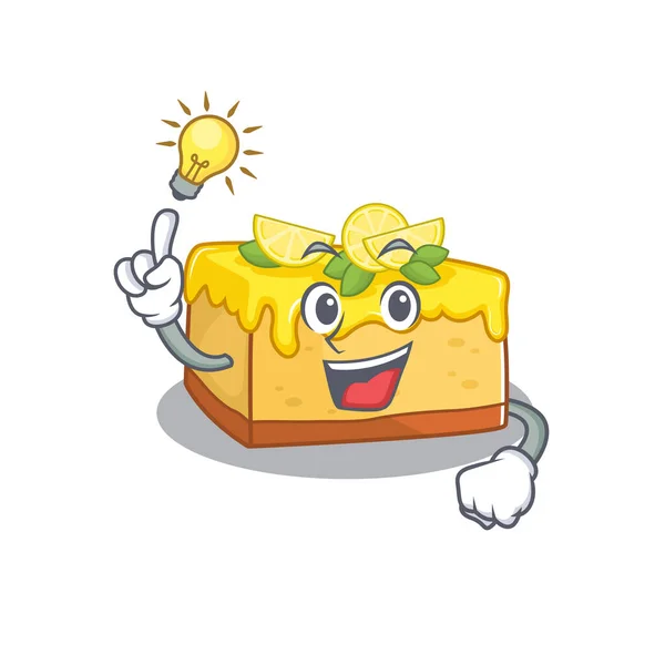 Um estilo de personagem de desenho animado de cheesecake limão inteligente tem um gesto de ideia —  Vetores de Stock