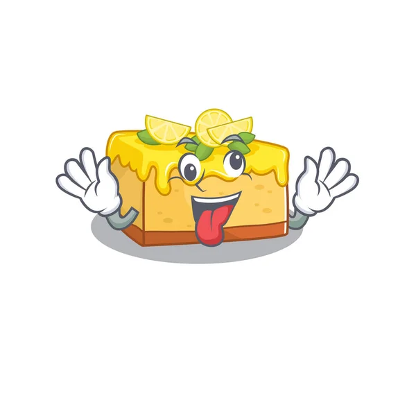 Cute sneaky lemon cheesecake Cartoon character with a crazy face — Wektor stockowy