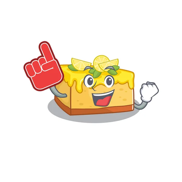 A picture of lemon cheesecake mascot cartoon design holding a Foam finger — Stockový vektor