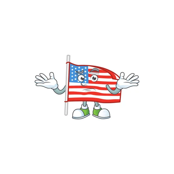 En komisk Grinning Usa flagga med pole tecknad design stil — Stock vektor