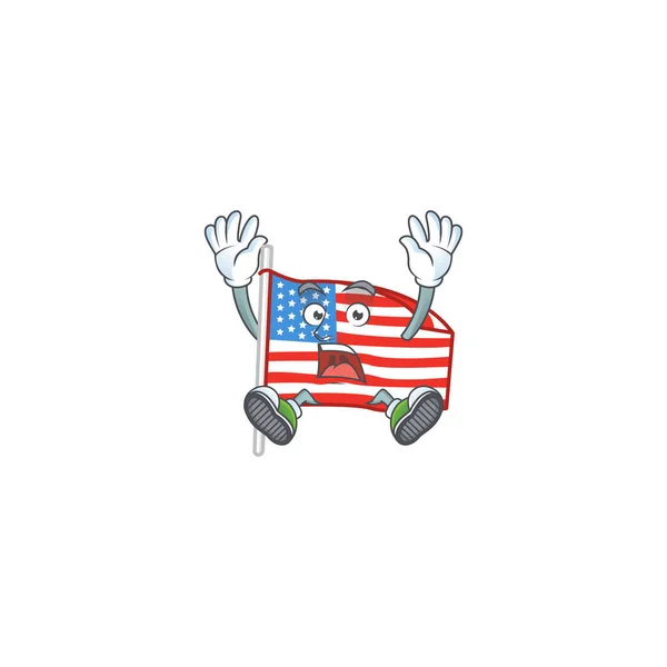 Una imagen de la bandera de EE.UU. con diseño de dibujos animados polo con gesto impactante — Vector de stock