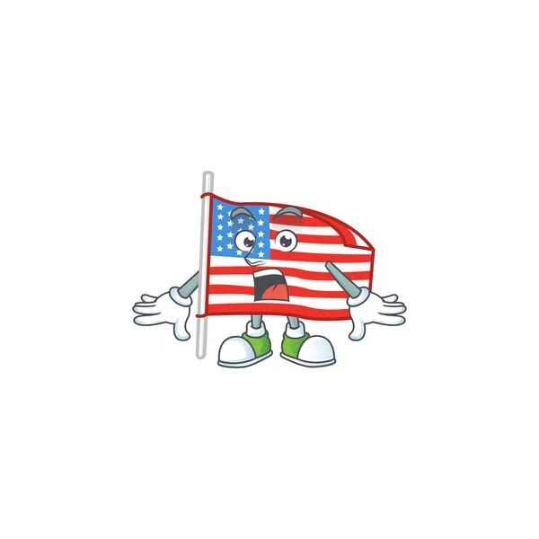 Tecknad karaktär design av Usa flagga med stolpe med en överraskad gest — Stock vektor