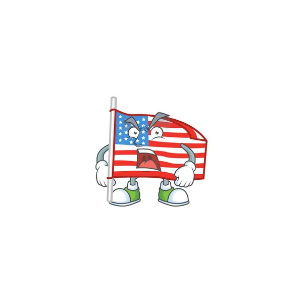 Bandeira dos EUA com design de personagem de desenho animado pólo com rosto irritado — Vetor de Stock