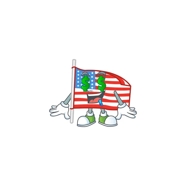 Kreskówka postać styl Usa flaga z biegunem z Pieniądze oko — Wektor stockowy