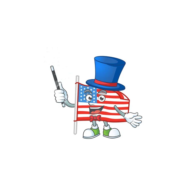 Un personnage du drapeau des États-Unis avec une performance de pôle en tant que magicien — Image vectorielle
