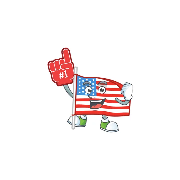 Een cartoon ontwerp van Usa vlag met paal holding een schuim vinger — Stockvector