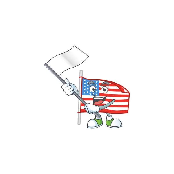 Rolig Usa flagga med pole tecknad karaktär design med en flagga — Stock vektor