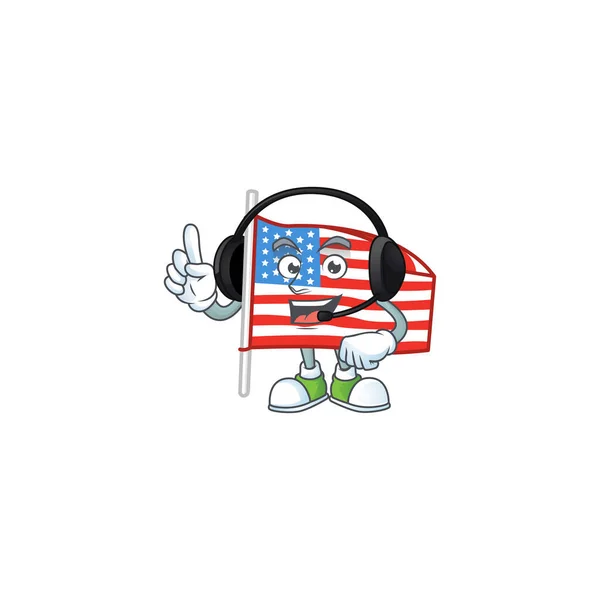 Sweet Usa vlag met paal cartoon karakter ontwerp spreken op een koptelefoon — Stockvector