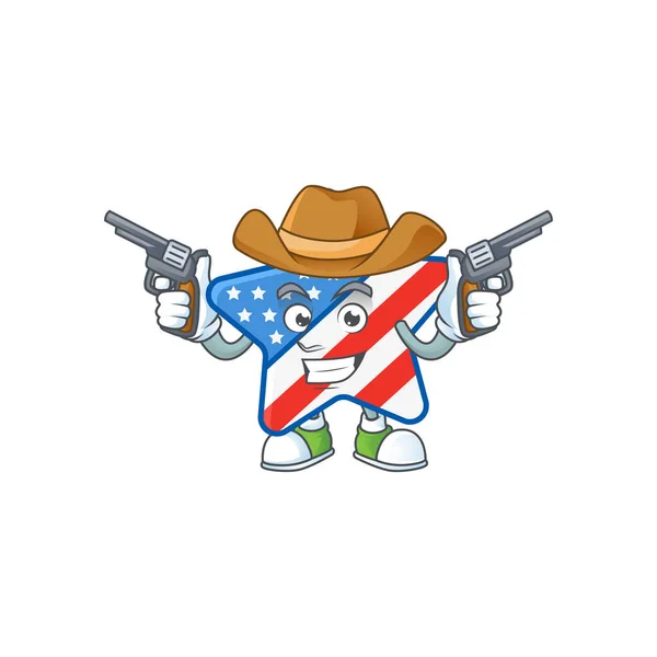 The brave of USA star Cowboy cartoon character holding guns — Stock Vector