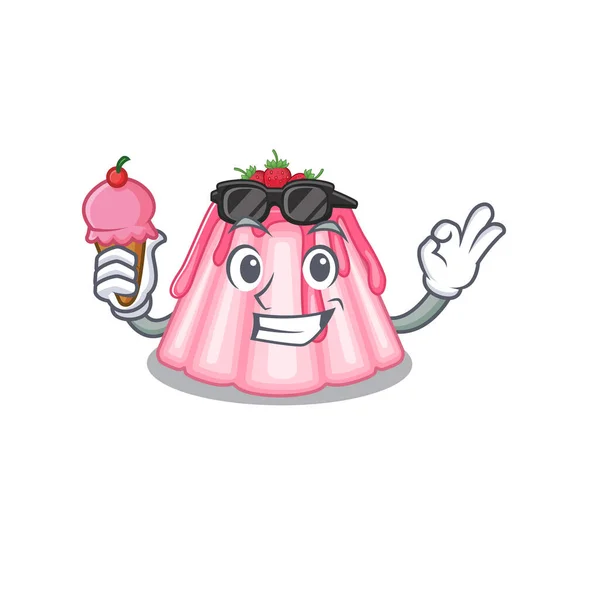 Bahagia wajah strawberry desain kartun jelly dengan es krim - Stok Vektor
