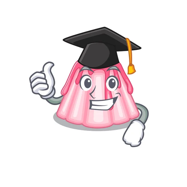 Happy and proud of strawberry jelly wearing a black Graduation hat — Stockvektor