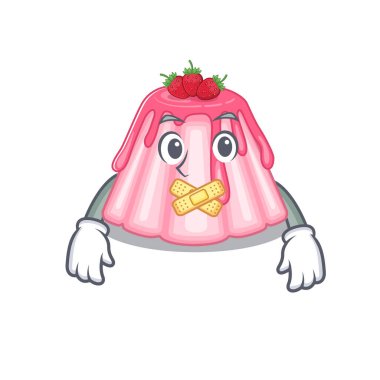 cartoon character design strawberry jelly making a silent gesture