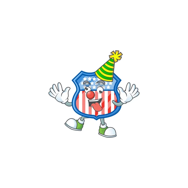Badges de bouclier de clown mignon et drôle style de mascotte de personnage de dessin animé États-Unis — Image vectorielle