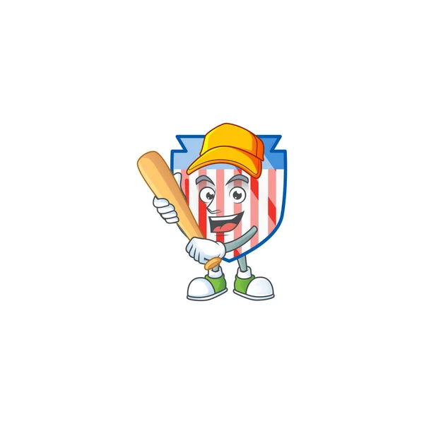 Un style sain actif de conception de mascotte de bouclier de rayures des États-Unis jouant au baseball — Image vectorielle