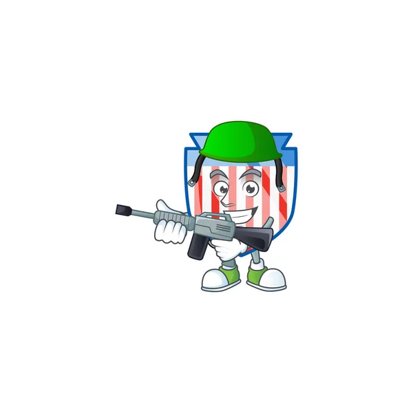 USA stripes shield mascot design in an Army uniform with machine gun — Stockvektor