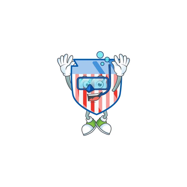 Um ícone de mascote de EUA listras escudo vestindo óculos de mergulho — Vetor de Stock