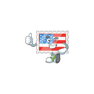 A mascot icon of independence day stamp making Thumbs up gesture