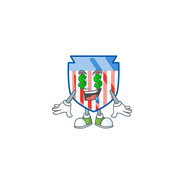 Cartoon character style of USA stripes shield with Money eye — стоковий вектор