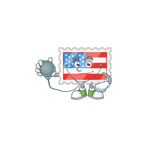 Independence day stamp mascot icon design as a Doctor working costume with tools — 스톡 벡터