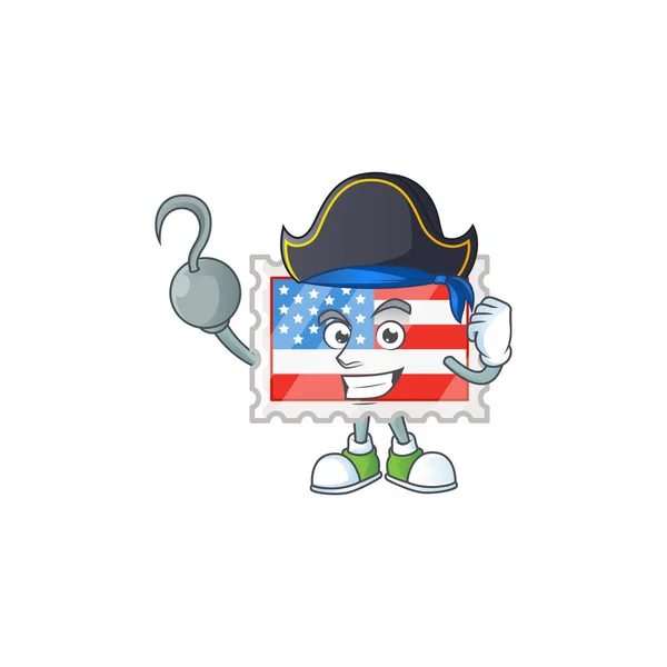 Calm one hand Pirate independence day stamp mascot design wearing hat — 图库矢量图片