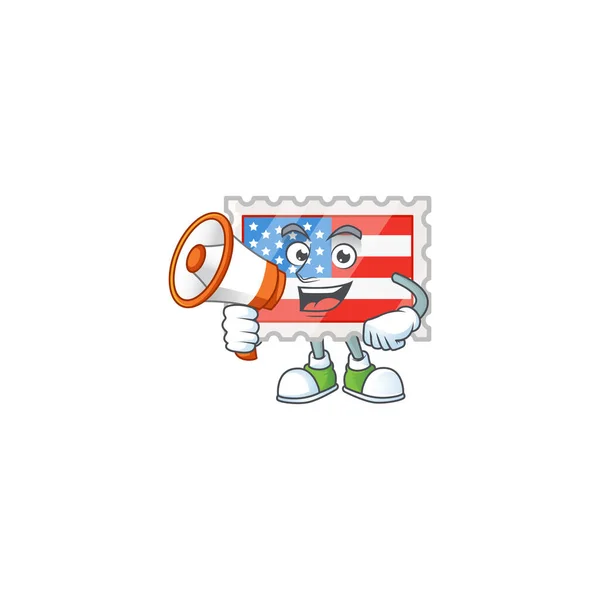 A chilly cartoon character of independence day stamp with a megaphone — Wektor stockowy